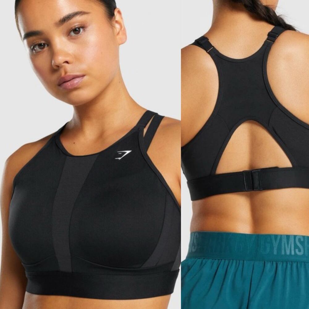 Gymshark Mesh Neckline Sports Bra in Black Size XS